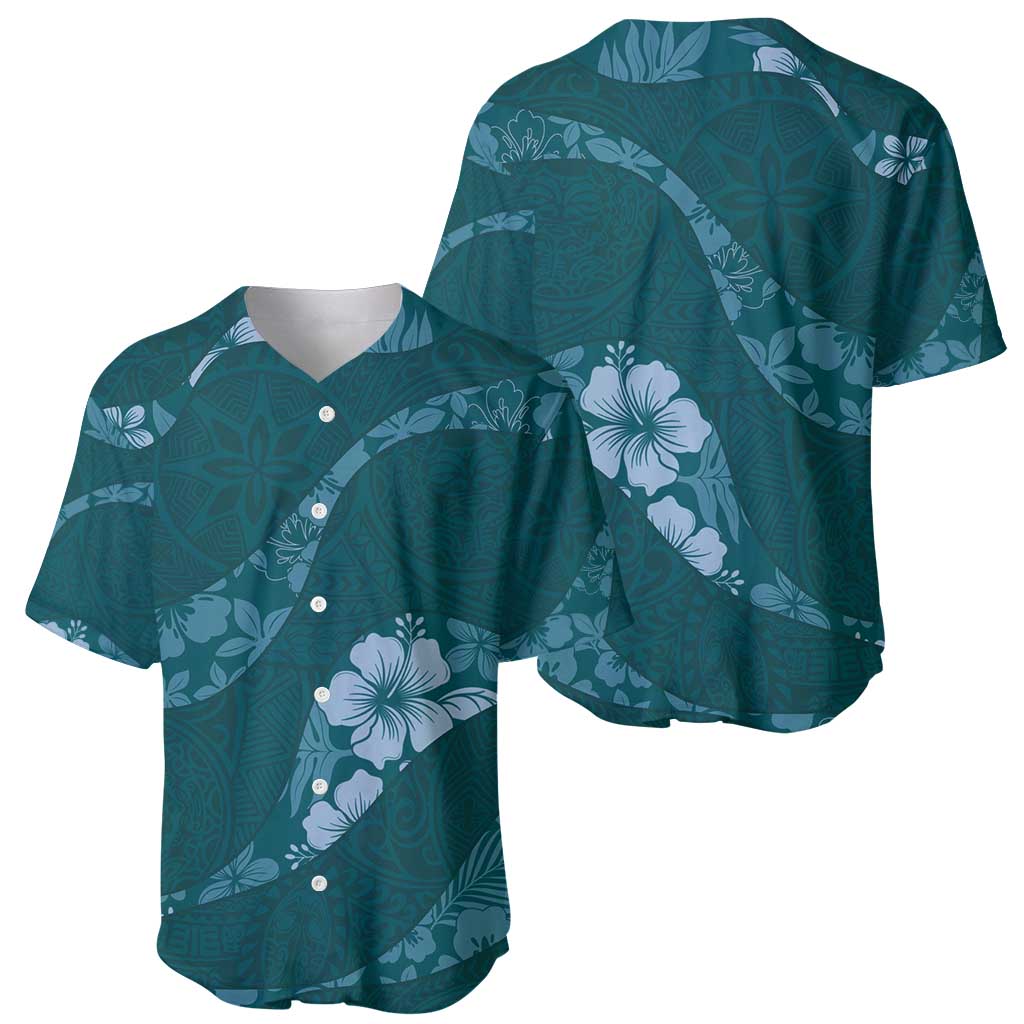 Aloha Hawaii Floral Tapa Baseball Jersey Patchwork Teal - Polynesian Pride