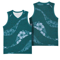 Aloha Hawaii Floral Tapa Basketball Jersey Patchwork Teal - Polynesian Pride