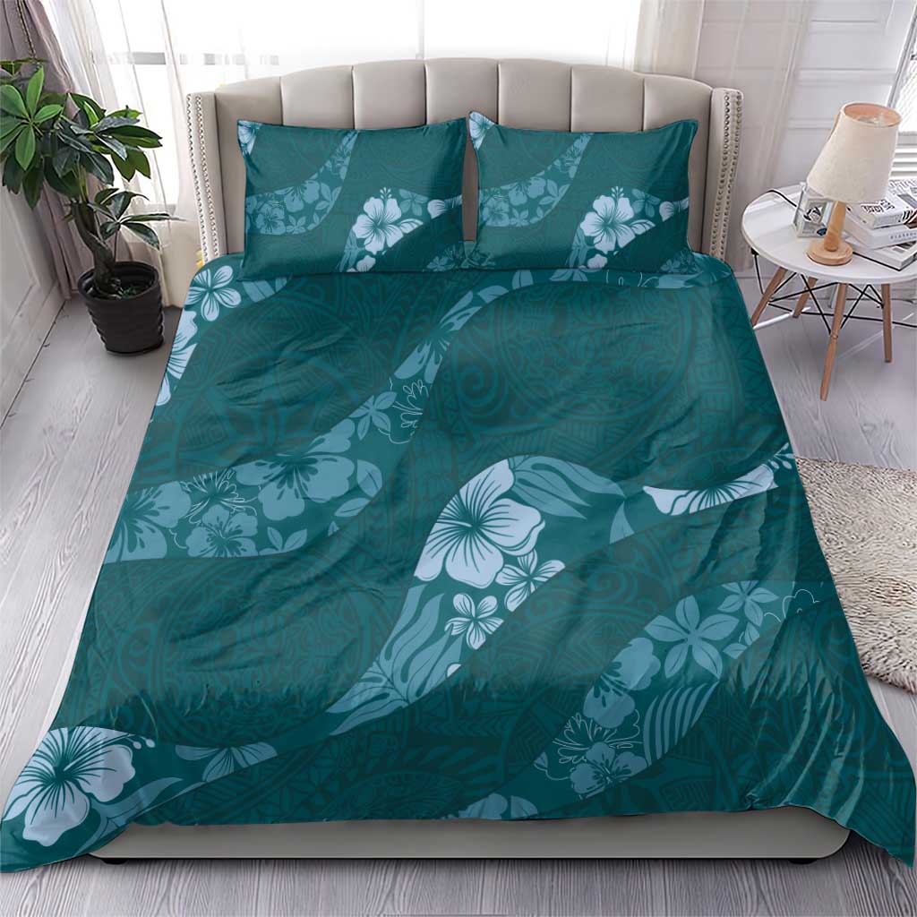 Aloha Hawaii Floral Tapa Bedding Set Patchwork Teal - Polynesian Pride