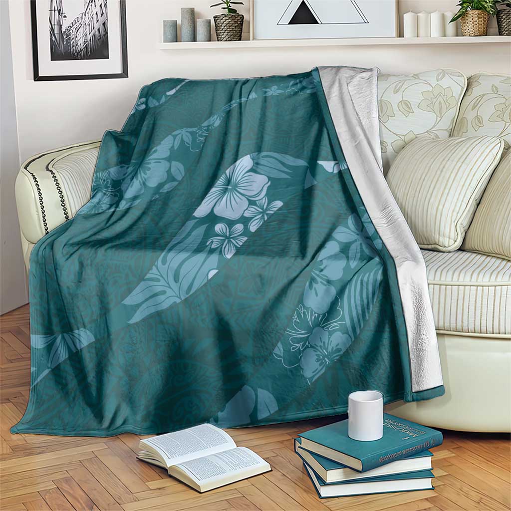 Aloha Hawaii Floral Tapa Blanket Patchwork Teal - Polynesian Pride
