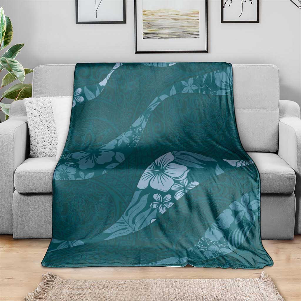 Aloha Hawaii Floral Tapa Blanket Patchwork Teal - Polynesian Pride
