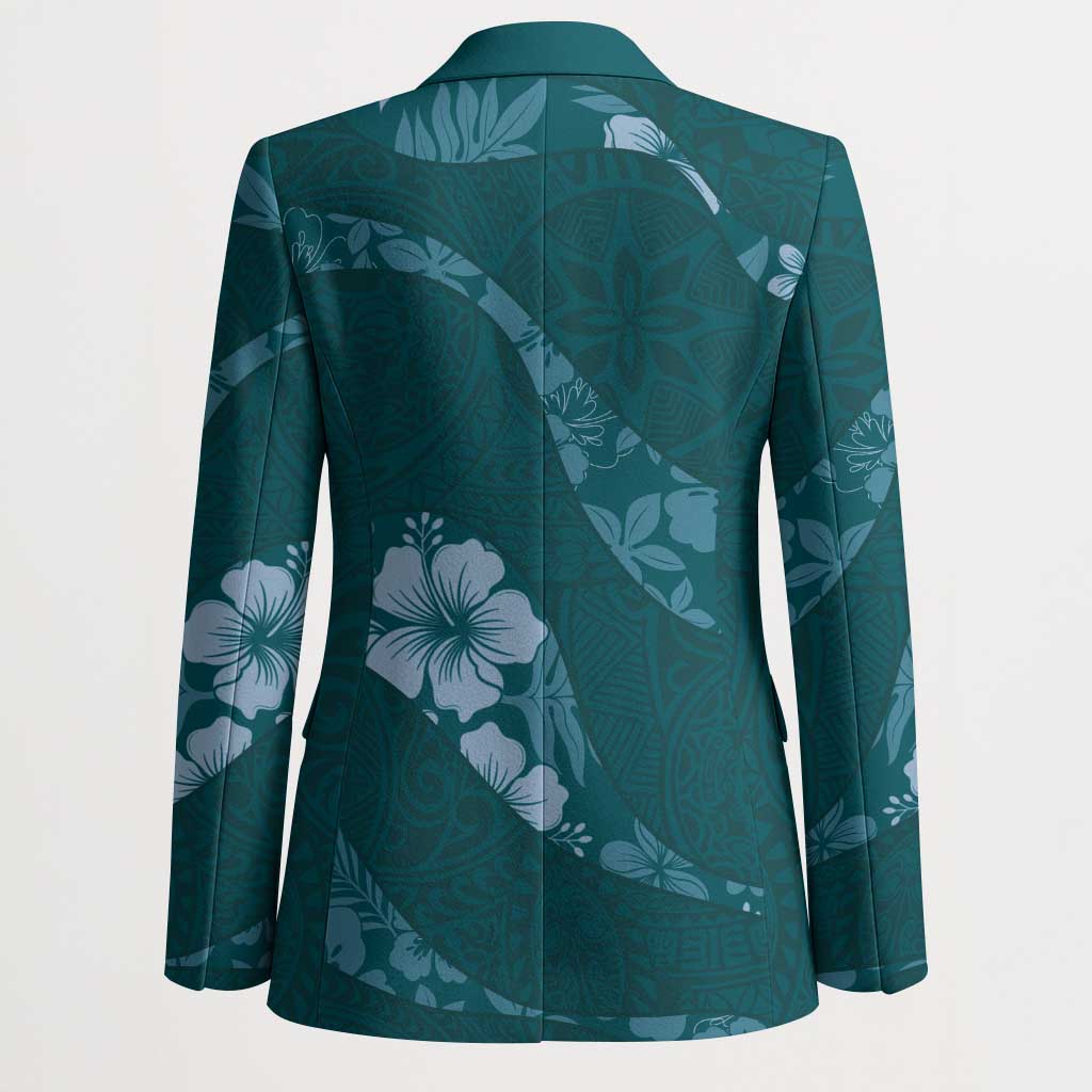 Aloha Hawaii Floral Tapa Blazer Patchwork Teal - Polynesian Pride