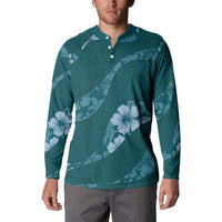 Aloha Hawaii Floral Tapa Button Sweatshirt Patchwork Teal - Polynesian Pride