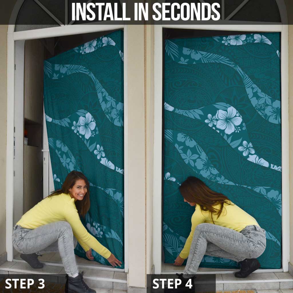 Aloha Hawaii Floral Tapa Door Cover Patchwork Teal - Polynesian Pride