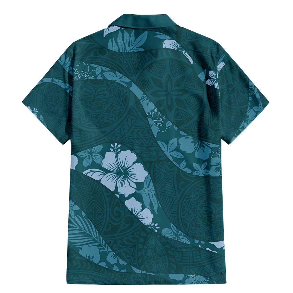 Aloha Hawaii Floral Tapa Family Matching Mermaid Dress and Hawaiian Shirt Patchwork Teal - Polynesian Pride