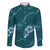 Aloha Hawaii Floral Tapa Family Matching Off The Shoulder Long Sleeve Dress and Hawaiian Shirt Patchwork Teal - Polynesian Pride