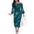 Aloha Hawaii Floral Tapa Family Matching Off The Shoulder Long Sleeve Dress and Hawaiian Shirt Patchwork Teal - Polynesian Pride