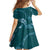 Aloha Hawaii Floral Tapa Family Matching Off Shoulder Short Dress and Hawaiian Shirt Patchwork Teal - Polynesian Pride