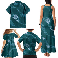 Aloha Hawaii Floral Tapa Family Matching Tank Maxi Dress and Hawaiian Shirt Patchwork Teal - Polynesian Pride