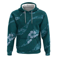 Aloha Hawaii Floral Tapa Hoodie Patchwork Teal - Polynesian Pride