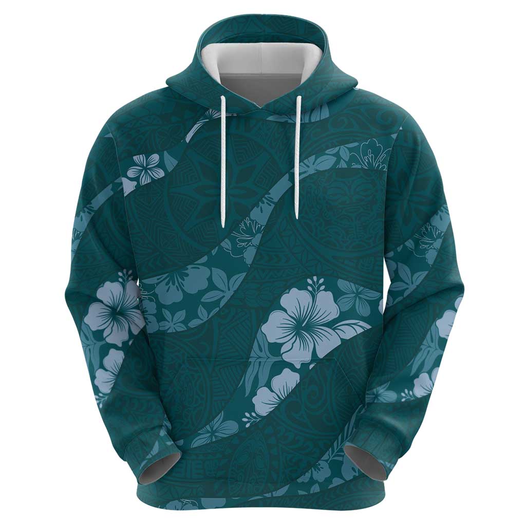 Aloha Hawaii Floral Tapa Hoodie Patchwork Teal - Polynesian Pride