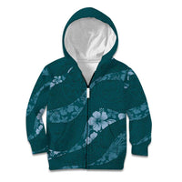 Aloha Hawaii Floral Tapa Kid Hoodie Patchwork Teal - Polynesian Pride