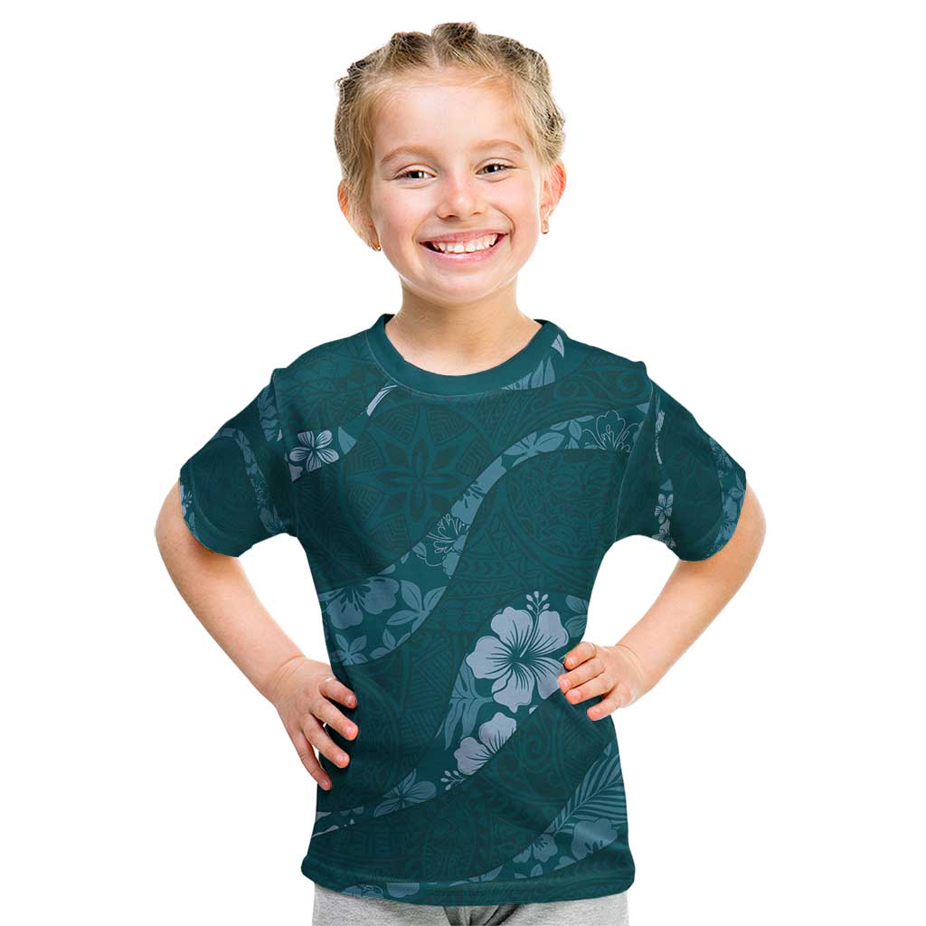 Aloha Hawaii Floral Tapa Kid T Shirt Patchwork Teal LT7 Teal - Polynesian Pride