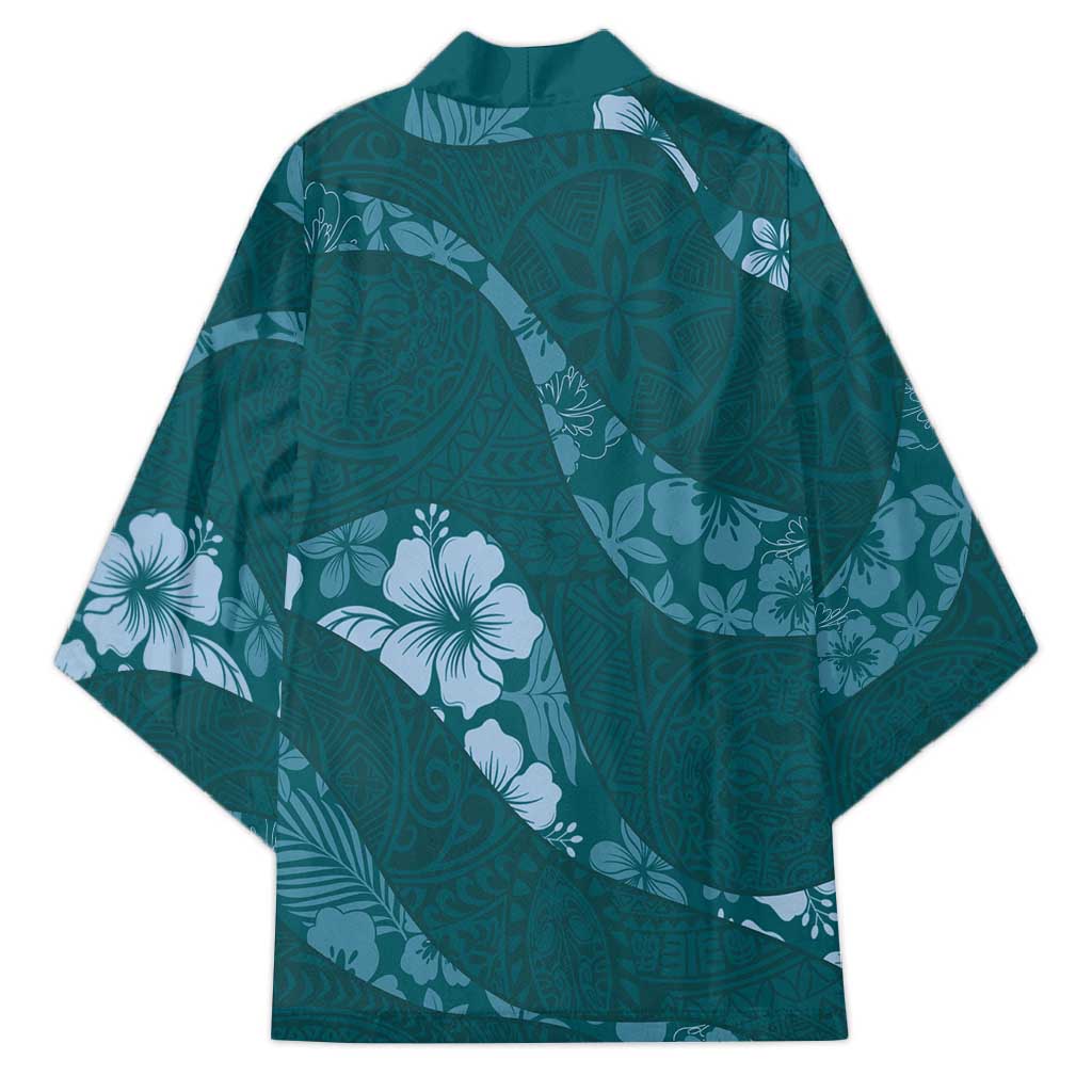 Aloha Hawaii Floral Tapa Kimono Patchwork Teal - Polynesian Pride