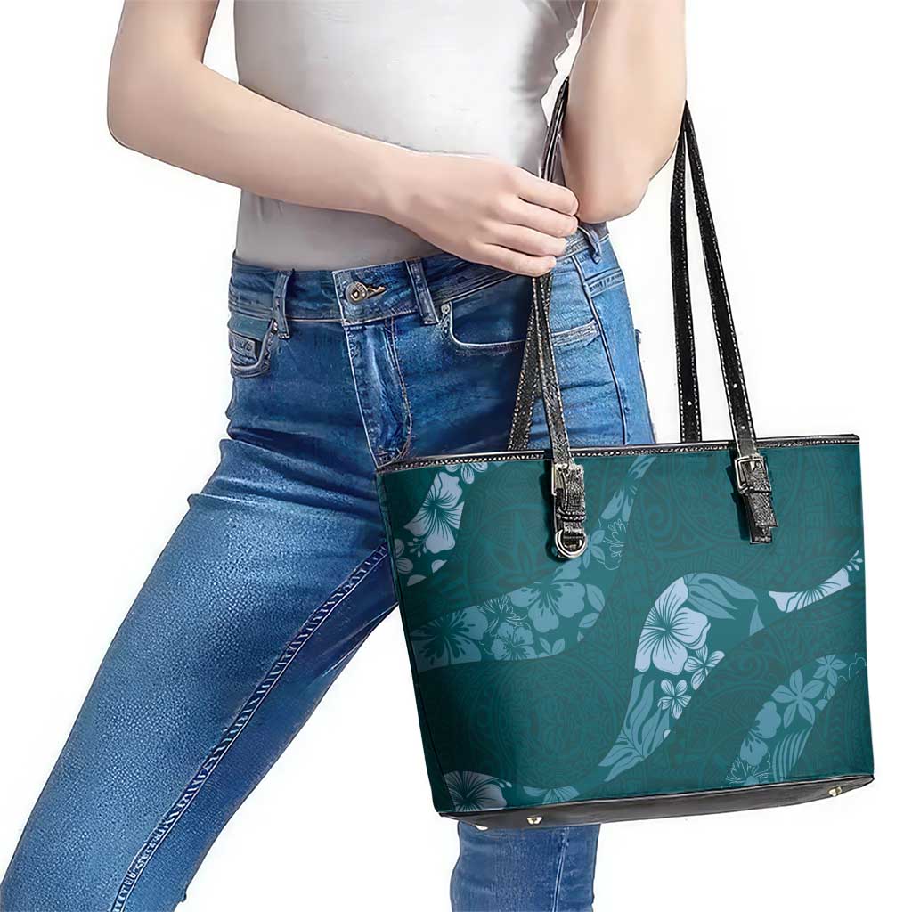 Aloha Hawaii Floral Tapa Leather Tote Bag Patchwork Teal - Polynesian Pride