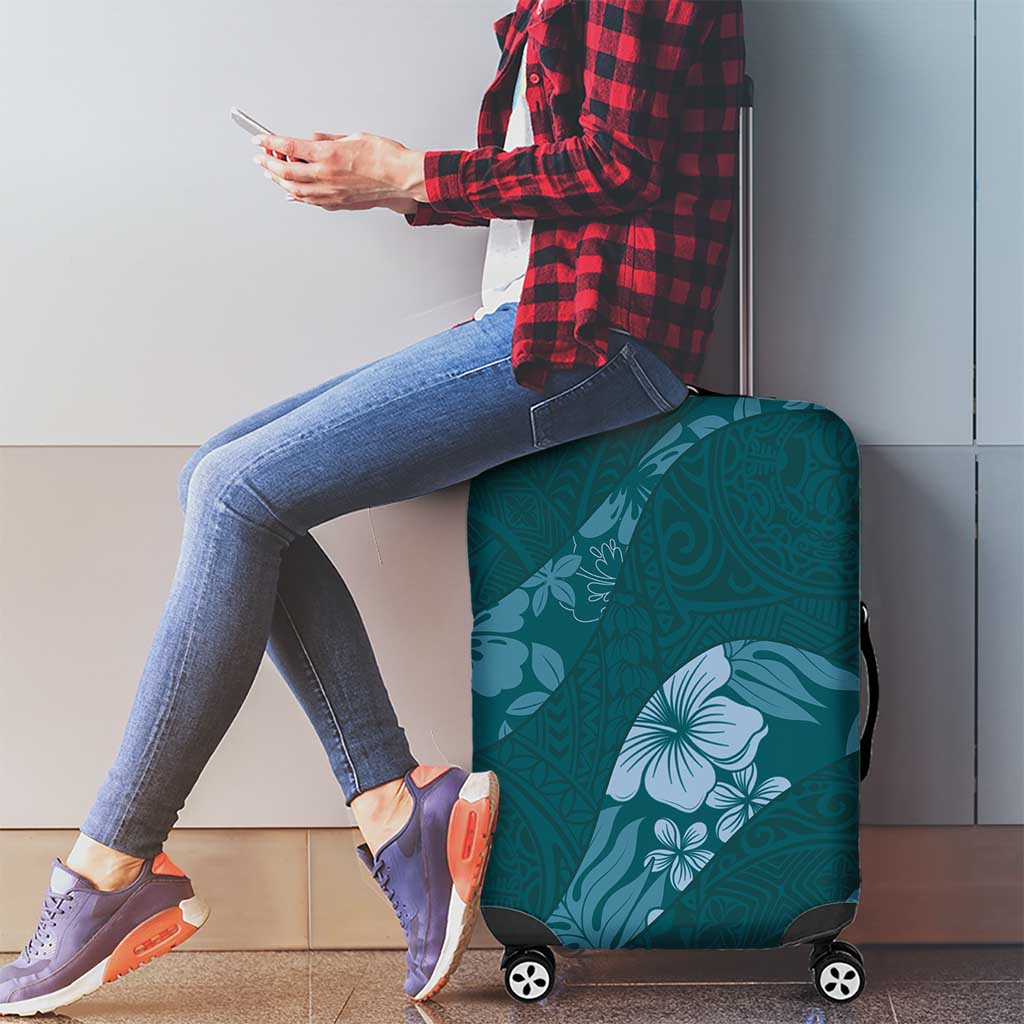 Aloha Hawaii Floral Tapa Luggage Cover Patchwork Teal - Polynesian Pride