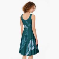 Aloha Hawaii Floral Tapa Midi Dress Patchwork Teal - Polynesian Pride