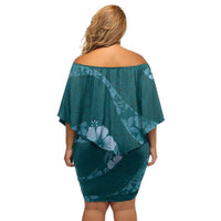 Aloha Hawaii Floral Tapa Off Shoulder Short Dress Patchwork Teal - Polynesian Pride