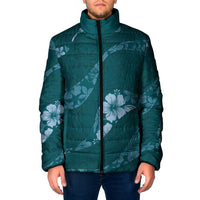 Aloha Hawaii Floral Tapa Padded Jacket Patchwork Teal - Polynesian Pride