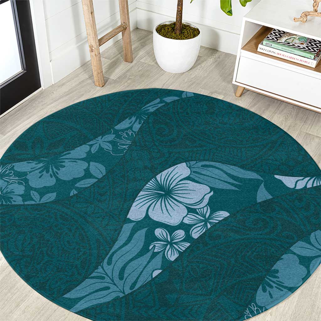 Aloha Hawaii Floral Tapa Round Carpet Patchwork Teal LT7 Teal - Polynesian Pride