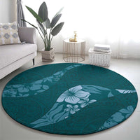Aloha Hawaii Floral Tapa Round Carpet Patchwork Teal - Polynesian Pride