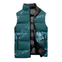Aloha Hawaii Floral Tapa Sleeveless Puffer Jacket Patchwork Teal - Polynesian Pride