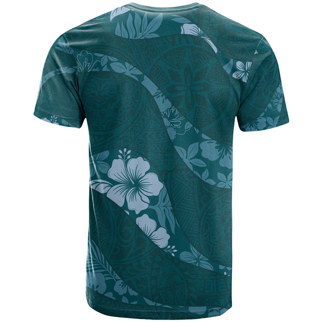 Aloha Hawaii Floral Tapa T Shirt Patchwork Teal - Polynesian Pride