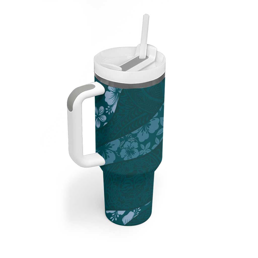 Aloha Hawaii Floral Tapa Tumbler With Handle Patchwork Teal - Polynesian Pride