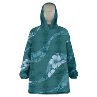 Aloha Hawaii Floral Tapa Wearable Blanket Hoodie Patchwork Teal - Polynesian Pride