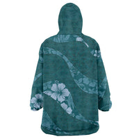 Aloha Hawaii Floral Tapa Wearable Blanket Hoodie Patchwork Teal - Polynesian Pride