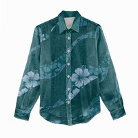 Aloha Hawaii Floral Tapa Women Casual Shirt Patchwork Teal - Polynesian Pride