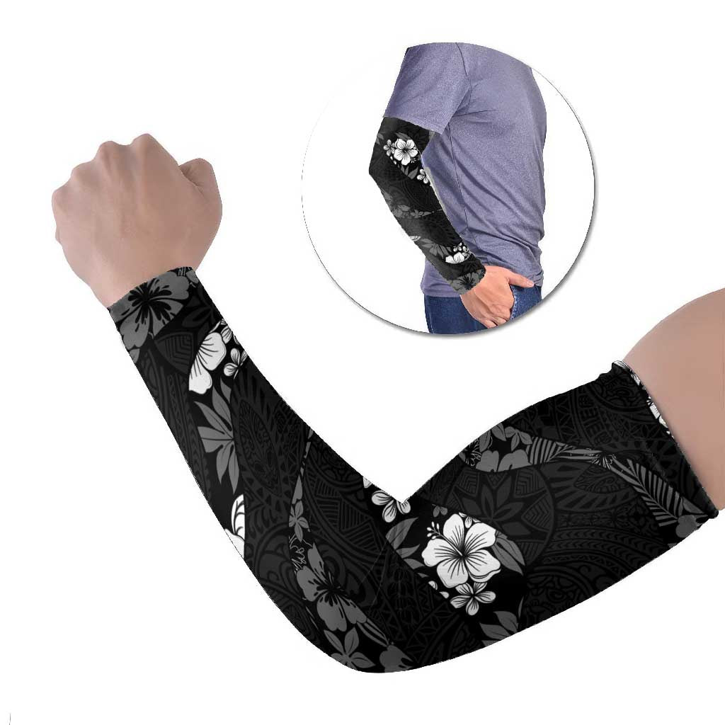 Aloha Hawaii Floral Tapa Arm Sleeves Patchwork Charcoal - Polynesian Pride