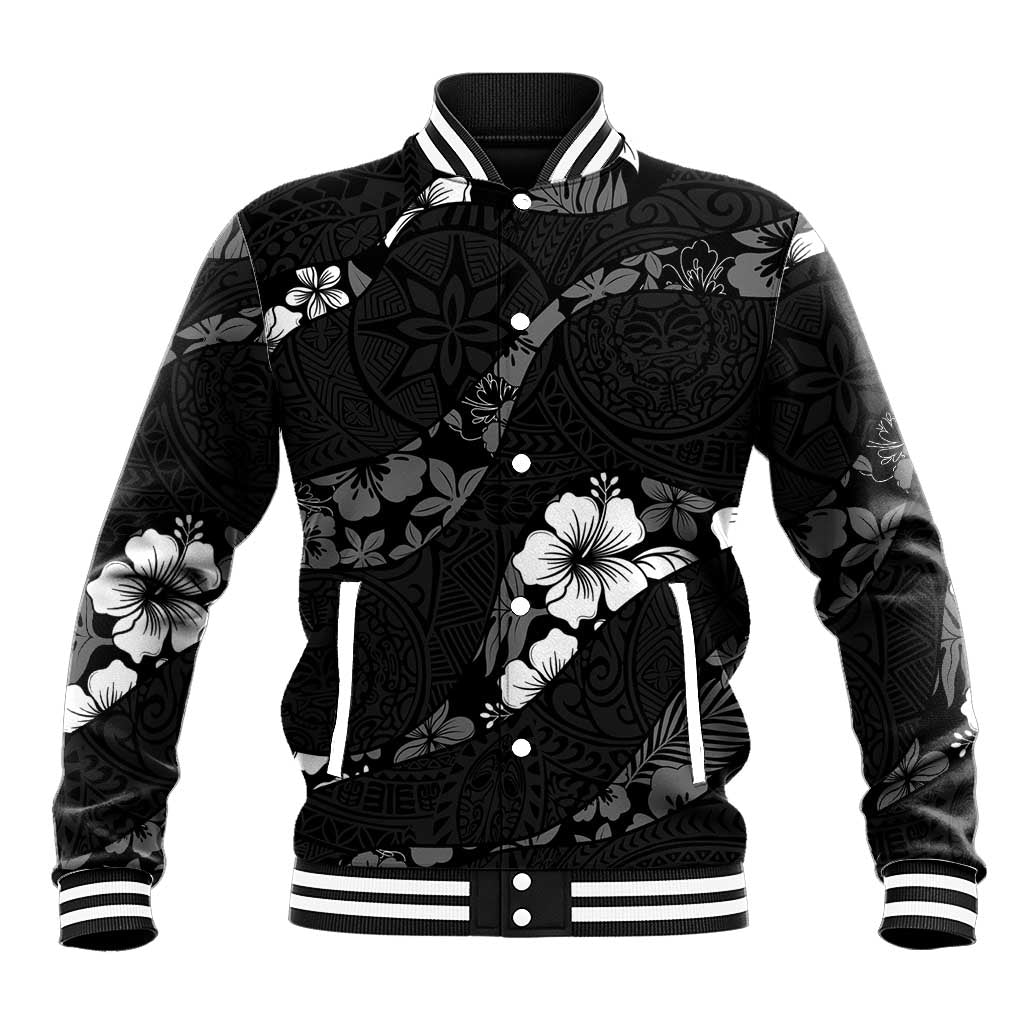 Aloha Hawaii Floral Tapa Baseball Jacket Patchwork Charcoal - Polynesian Pride
