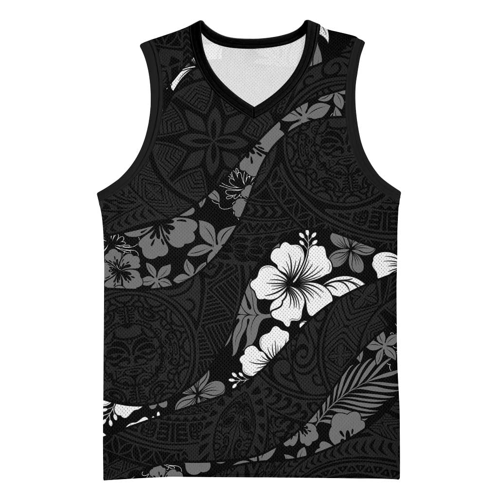 Aloha Hawaii Floral Tapa Basketball Jersey Patchwork Charcoal - Polynesian Pride