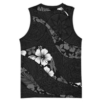 Aloha Hawaii Floral Tapa Basketball Jersey Patchwork Charcoal - Polynesian Pride