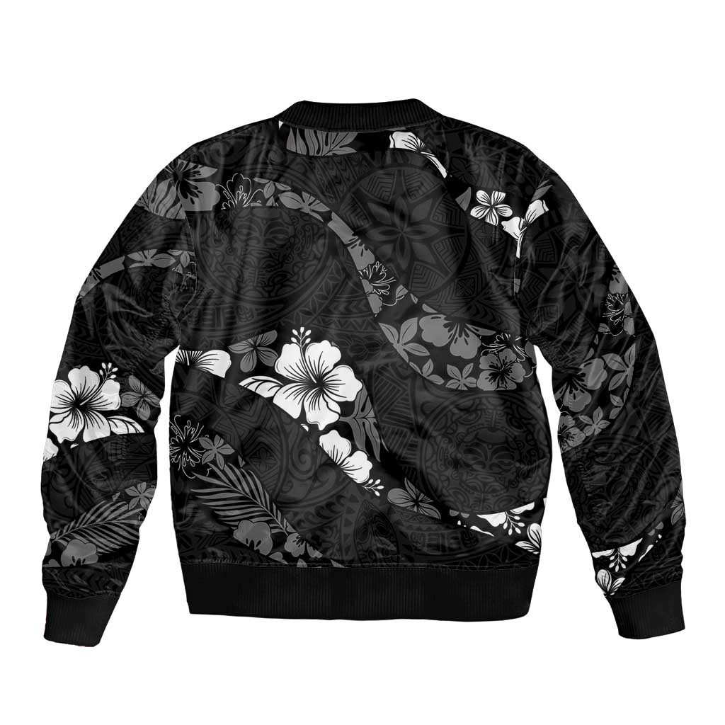 Aloha Hawaii Floral Tapa Bomber Jacket Patchwork Charcoal - Polynesian Pride
