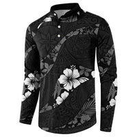 Aloha Hawaii Floral Tapa Button Sweatshirt Patchwork Charcoal - Polynesian Pride