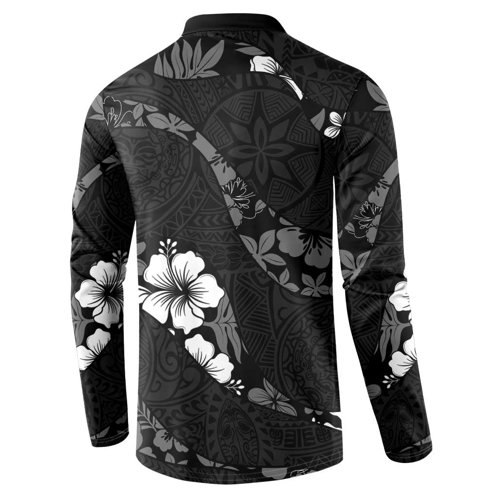 Aloha Hawaii Floral Tapa Button Sweatshirt Patchwork Charcoal - Polynesian Pride