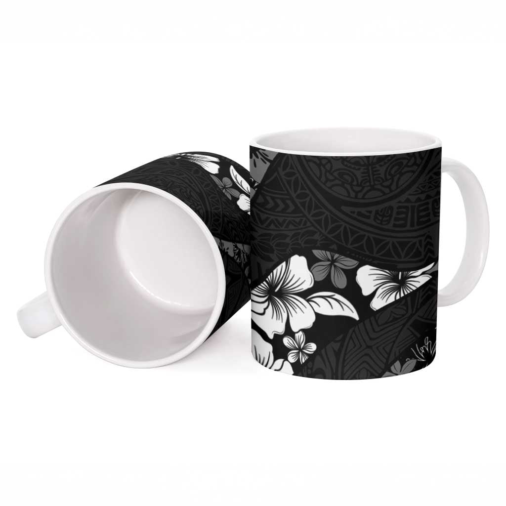 Aloha Hawaii Floral Tapa Ceramic Mug Patchwork Charcoal - Polynesian Pride