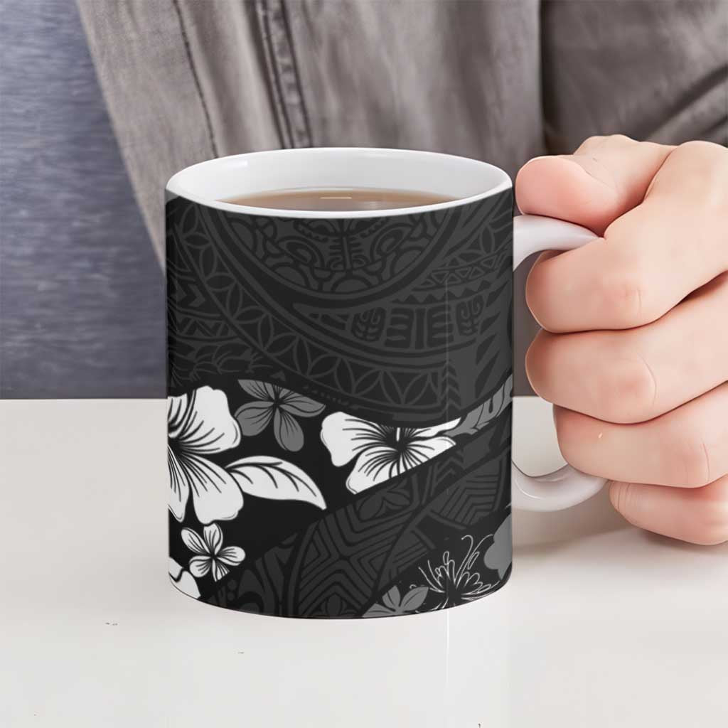 Aloha Hawaii Floral Tapa Ceramic Mug Patchwork Charcoal - Polynesian Pride
