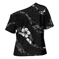 Aloha Hawaii Floral Tapa Cross Shoulder Shirt Patchwork Charcoal - Polynesian Pride