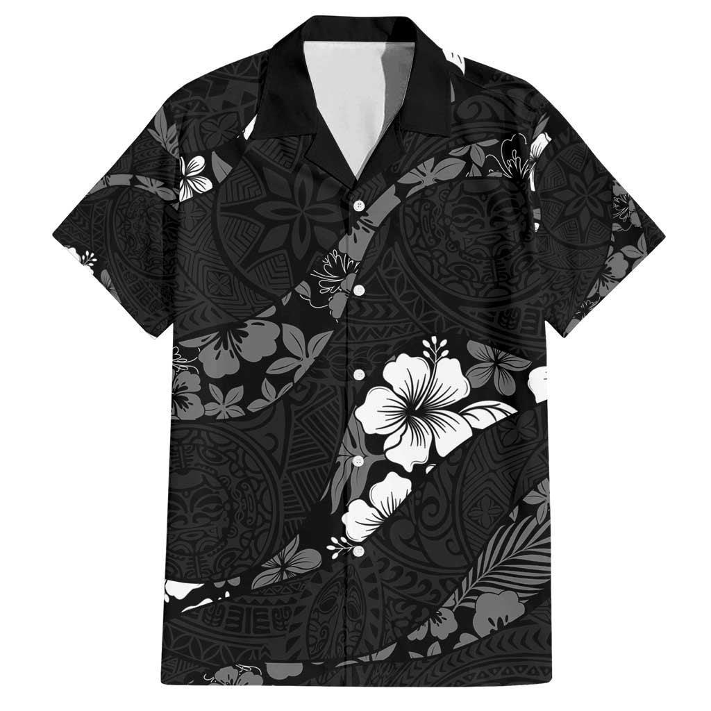 Aloha Hawaii Floral Tapa Family Matching Off Shoulder Maxi Dress and Hawaiian Shirt Patchwork Charcoal - Polynesian Pride