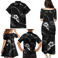 Aloha Hawaii Floral Tapa Family Matching Puletasi and Hawaiian Shirt Patchwork Charcoal - Polynesian Pride