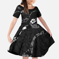 Aloha Hawaii Floral Tapa Family Matching Short Sleeve Bodycon Dress and Hawaiian Shirt Patchwork Charcoal - Polynesian Pride
