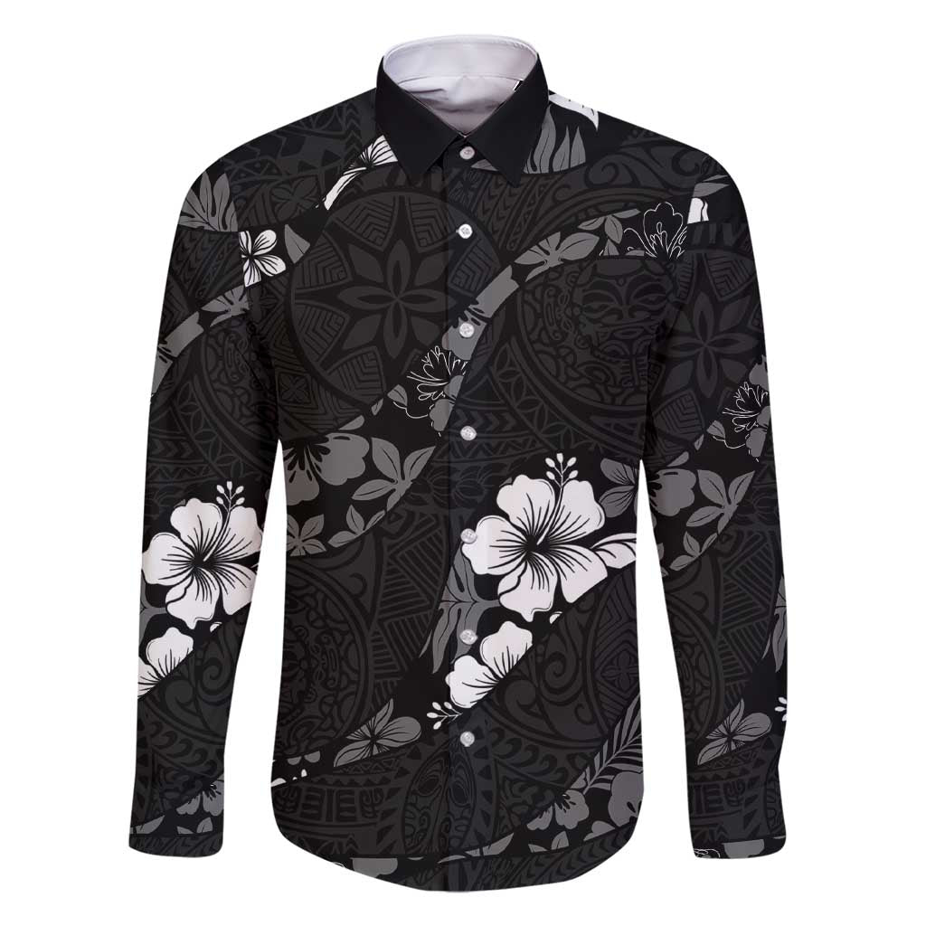 Aloha Hawaii Floral Tapa Family Matching Short Sleeve Bodycon Dress and Hawaiian Shirt Patchwork Charcoal - Polynesian Pride