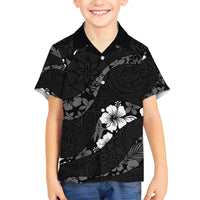 Aloha Hawaii Floral Tapa Family Matching Short Sleeve Bodycon Dress and Hawaiian Shirt Patchwork Charcoal - Polynesian Pride