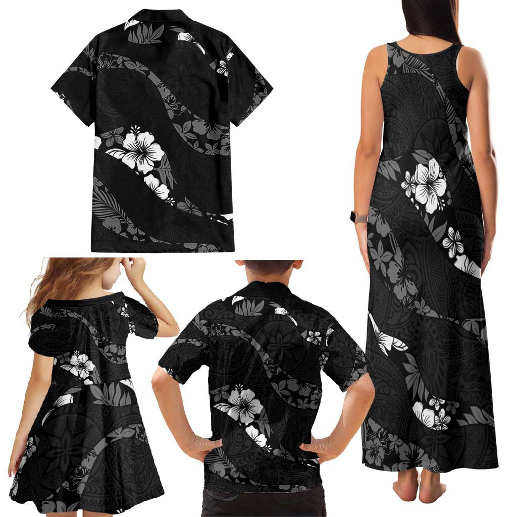 Aloha Hawaii Floral Tapa Family Matching Tank Maxi Dress and Hawaiian Shirt Patchwork Charcoal - Polynesian Pride