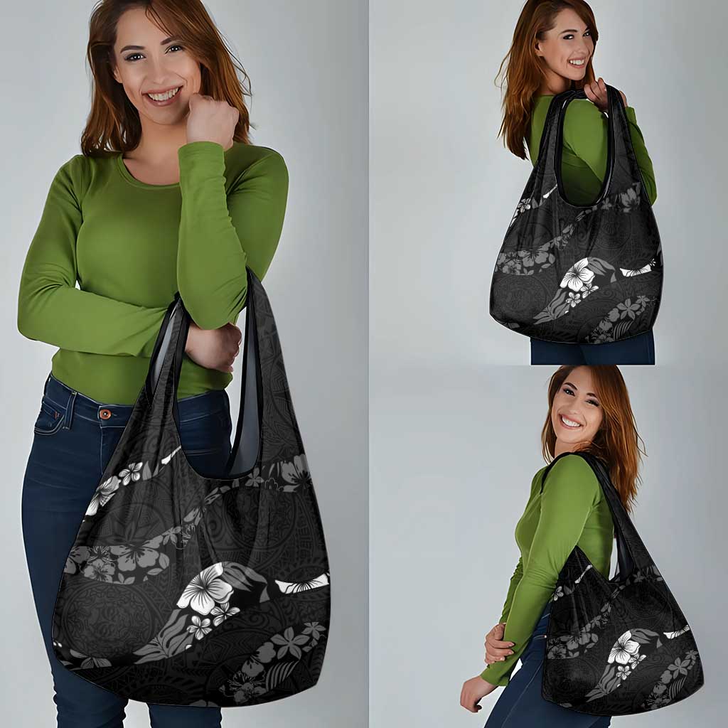 Aloha Hawaii Floral Tapa Grocery Bag Patchwork Charcoal - Polynesian Pride