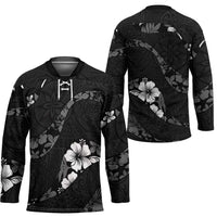 Aloha Hawaii Floral Tapa Hockey Jersey Patchwork Charcoal - Polynesian Pride