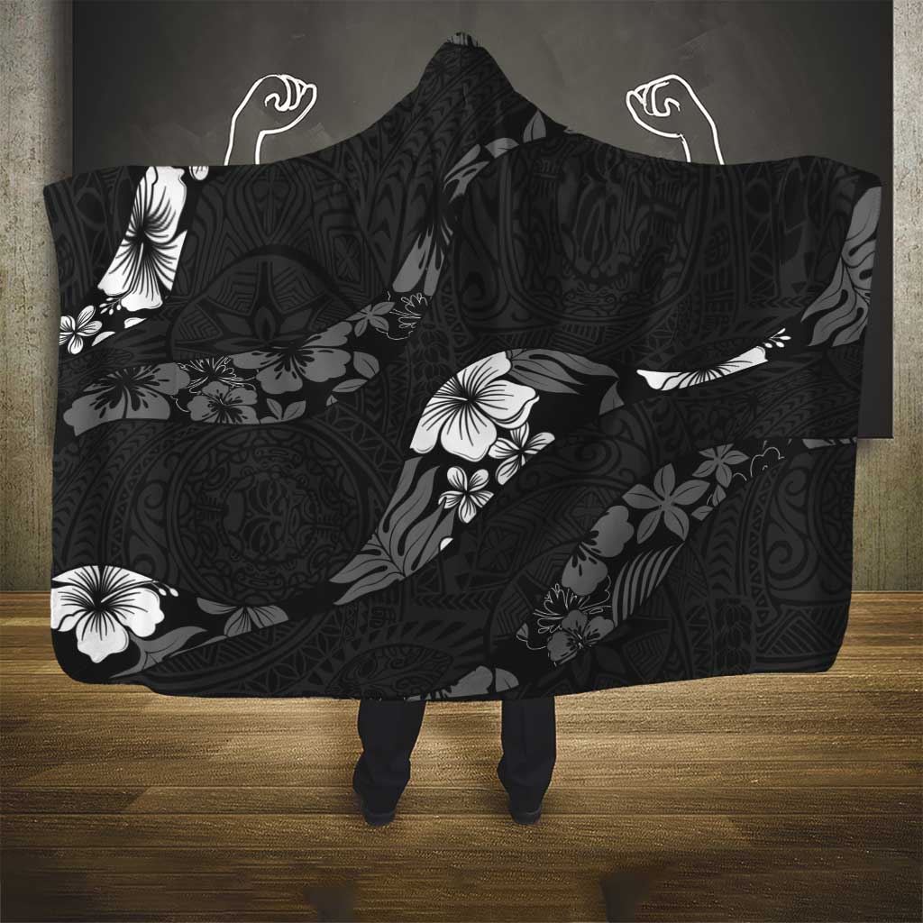 Aloha Hawaii Floral Tapa Hooded Blanket Patchwork Charcoal - Polynesian Pride